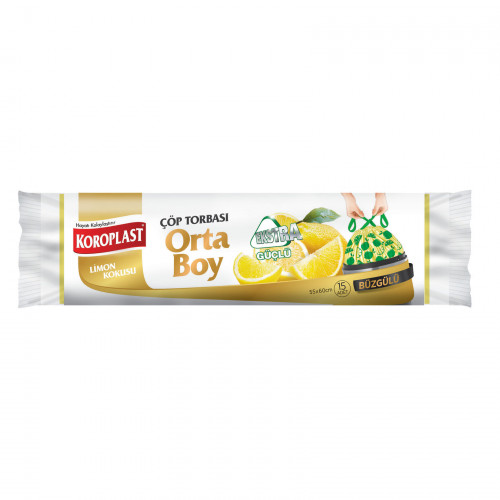 Koroplast Güçlü Büzgülü Çöp Torbası Limon Kokulu Orta 15li