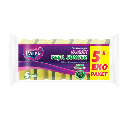 Parex Klasik Yeşil Oluklu Sünger 5li