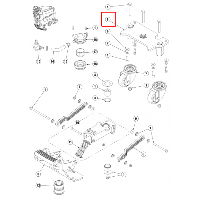 Nilfisk SC 401 43B Arka Tekerlek Silici Lastik Destek Alu F Sıp