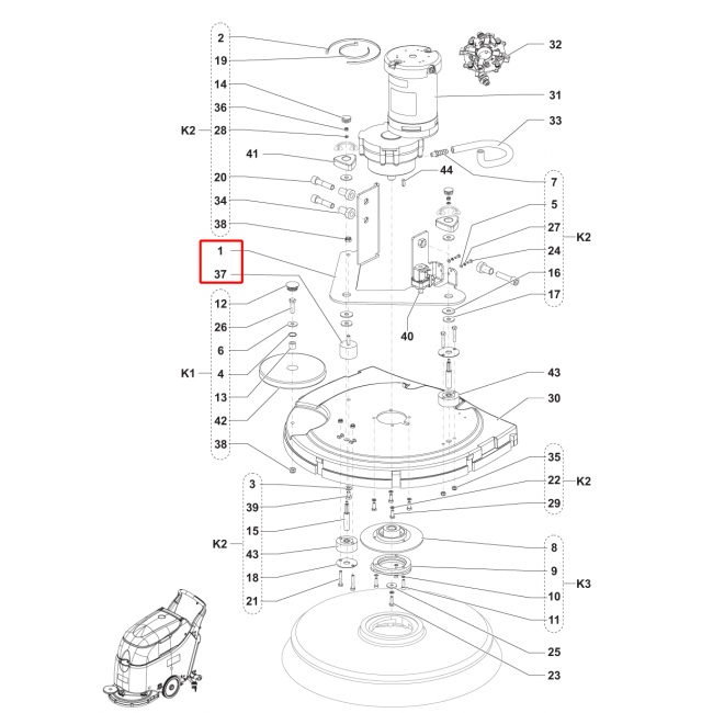 Nilfisk SC 450 53B Fırça Platformu Tutucu Plaka Siyah Sıp