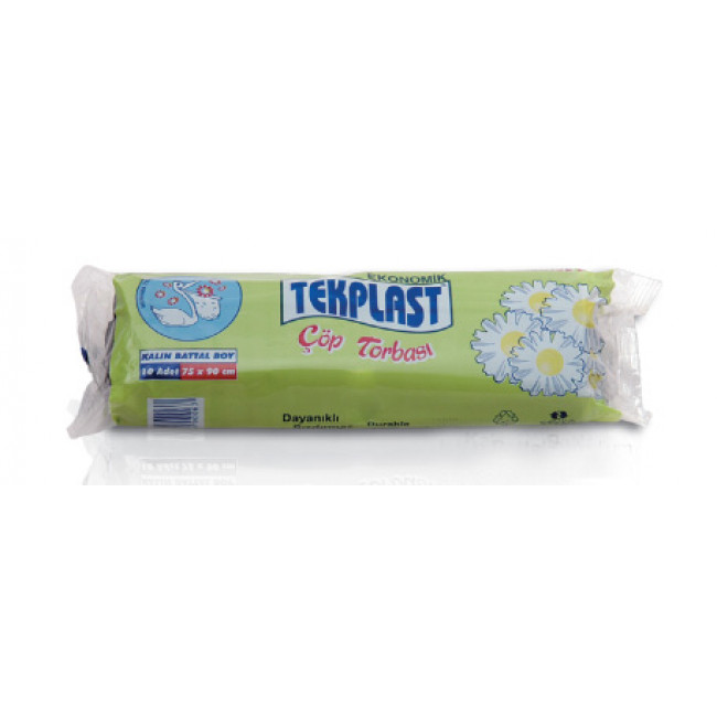 Tekplast Çöp Torbası 75x90cm Kalın Battal 10lu Tekplast Çöp Torbası 75x90cm Kalın Battal 10lu