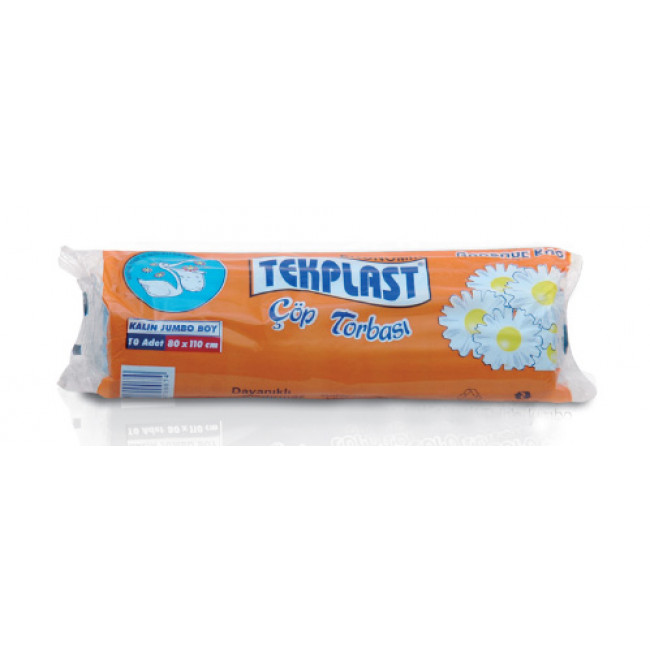 Tekplast Çöp Torbası 80x110cm Kalın Jumbo 10lu Tekplast Çöp Torbası 80x110cm Kalın Jumbo 10lu