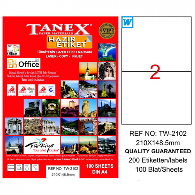 Tanex TW-2102 Etiket 210X148.5mm 100lü