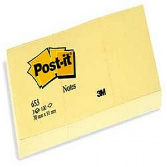Post-it 653 Yapışkanlı Not Kağıdı Sarı 38X51mm 100 Yaprak Post-it 653 Yapışkanlı Not Kağıdı Sarı 38X51mm 100 Yaprak