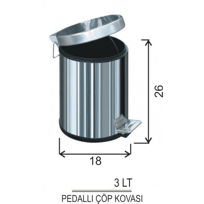 Pedallı Metal Çöp Kovası No:1 Y:26cm (3LT)