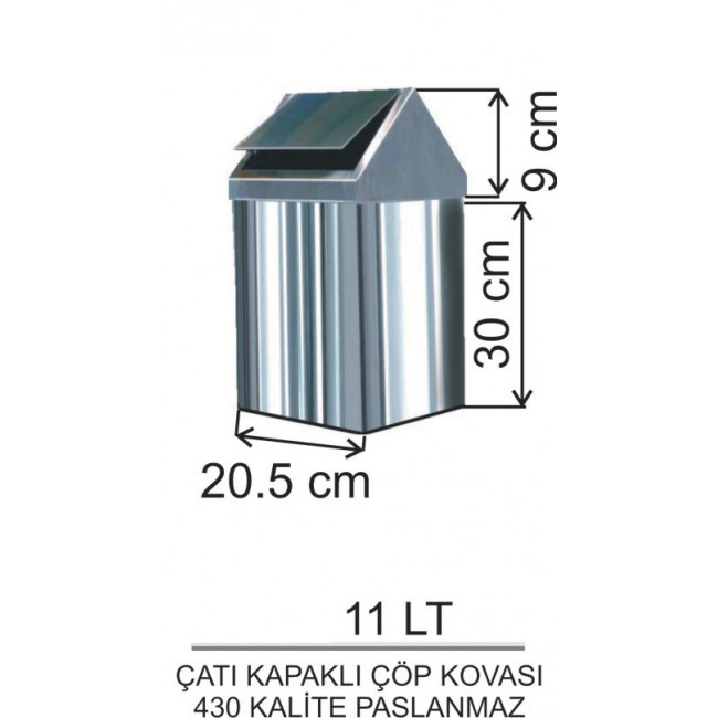 Çatı Kapaklı Metal Çöp Kovası No:1 (11LT)