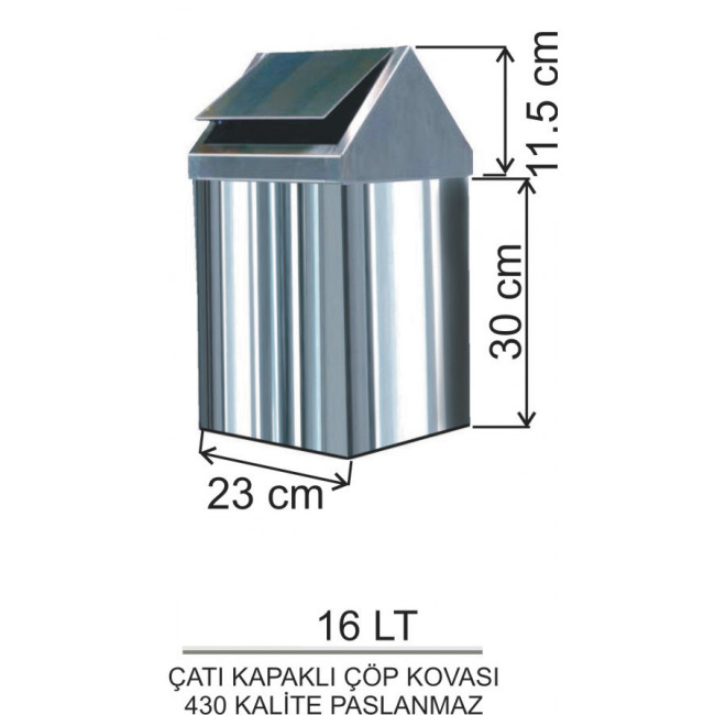 Çatı Kapaklı Metal Çöp Kovası No:2 (16LT)