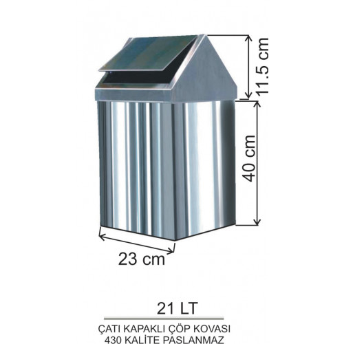 Çatı Kapaklı Metal Çöp Kovası No:3 21LT